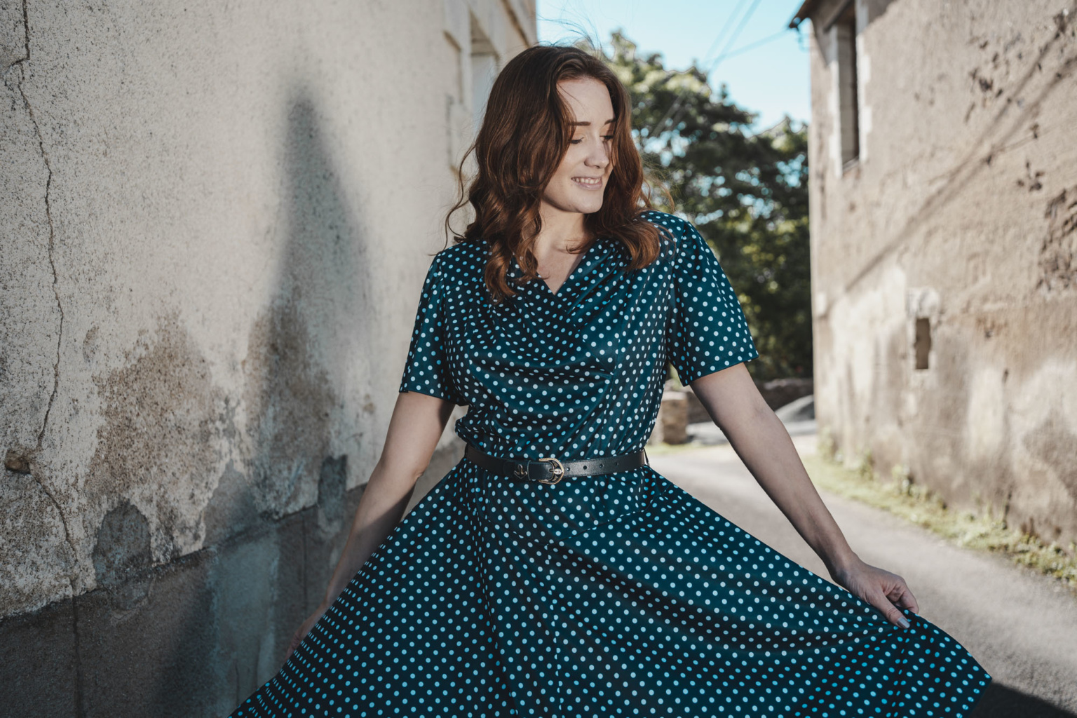 Robe Tunique Motif Ethnique RBF11 - Taille 40, Bleu Et Blanc, Tissu Fluide Extensible, Occasion