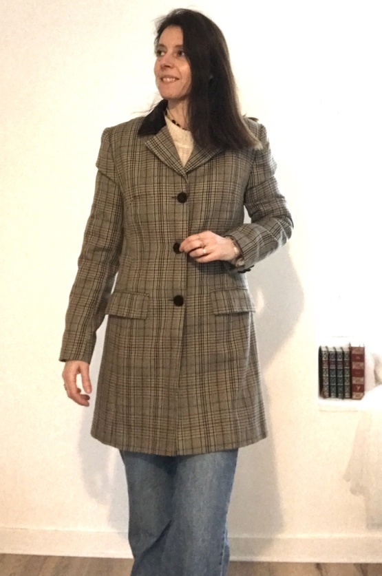 Veste longue à carreaux T38