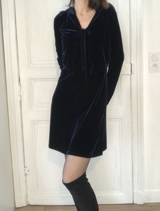 Ensemble robe et gilet velours bleu T 36